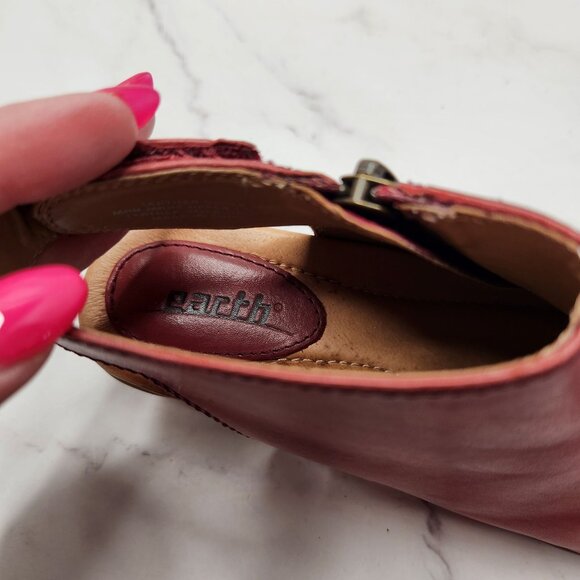 Earth Kristy Red Leather Booties Open Toe Sandals Boots Women's 5 - Picture 9 of 12